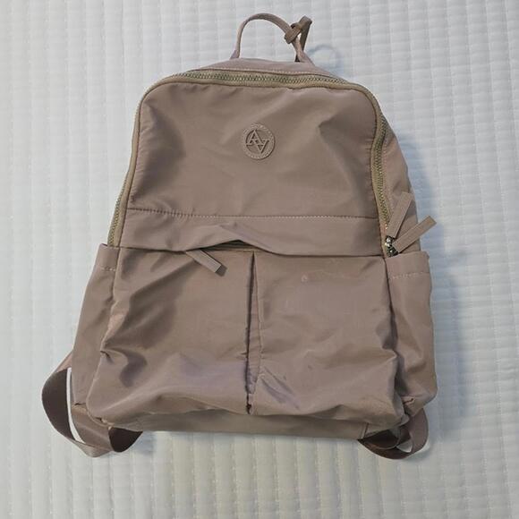 Adrienne Vittadini Backpack Laptop Bag – Beige Satiny Fabric with Luggage Tag - Picture 1 of 7